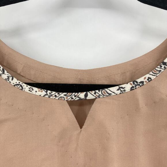 Paisley Beige Boho Long Tunic Slit Popover Art to Wear Blouse Women’s S/M - Picture 6 of 8